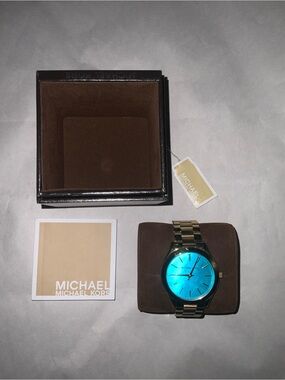 Michael Kors MK3492 Slim Runway Women's Watch Gold/Blue